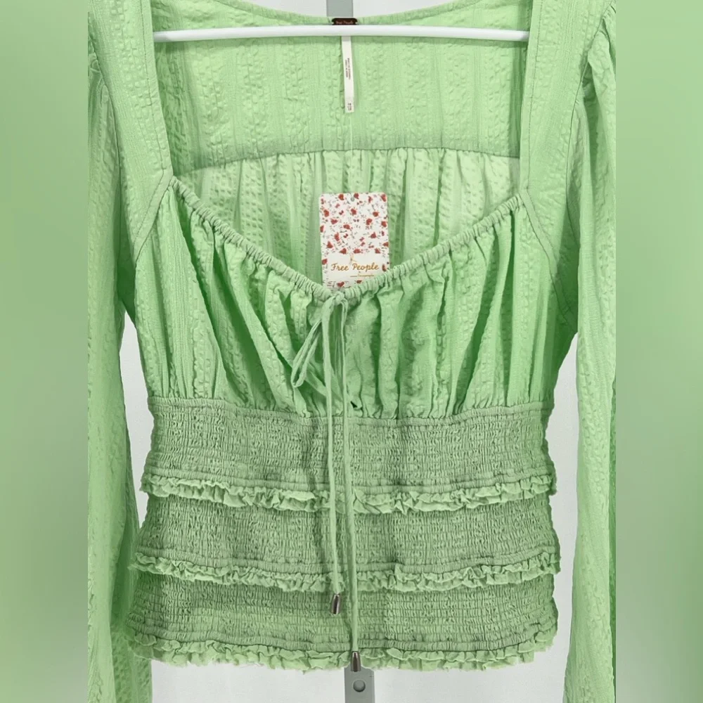 FREE PEOPLE - Lotita Queen Green Blouse.